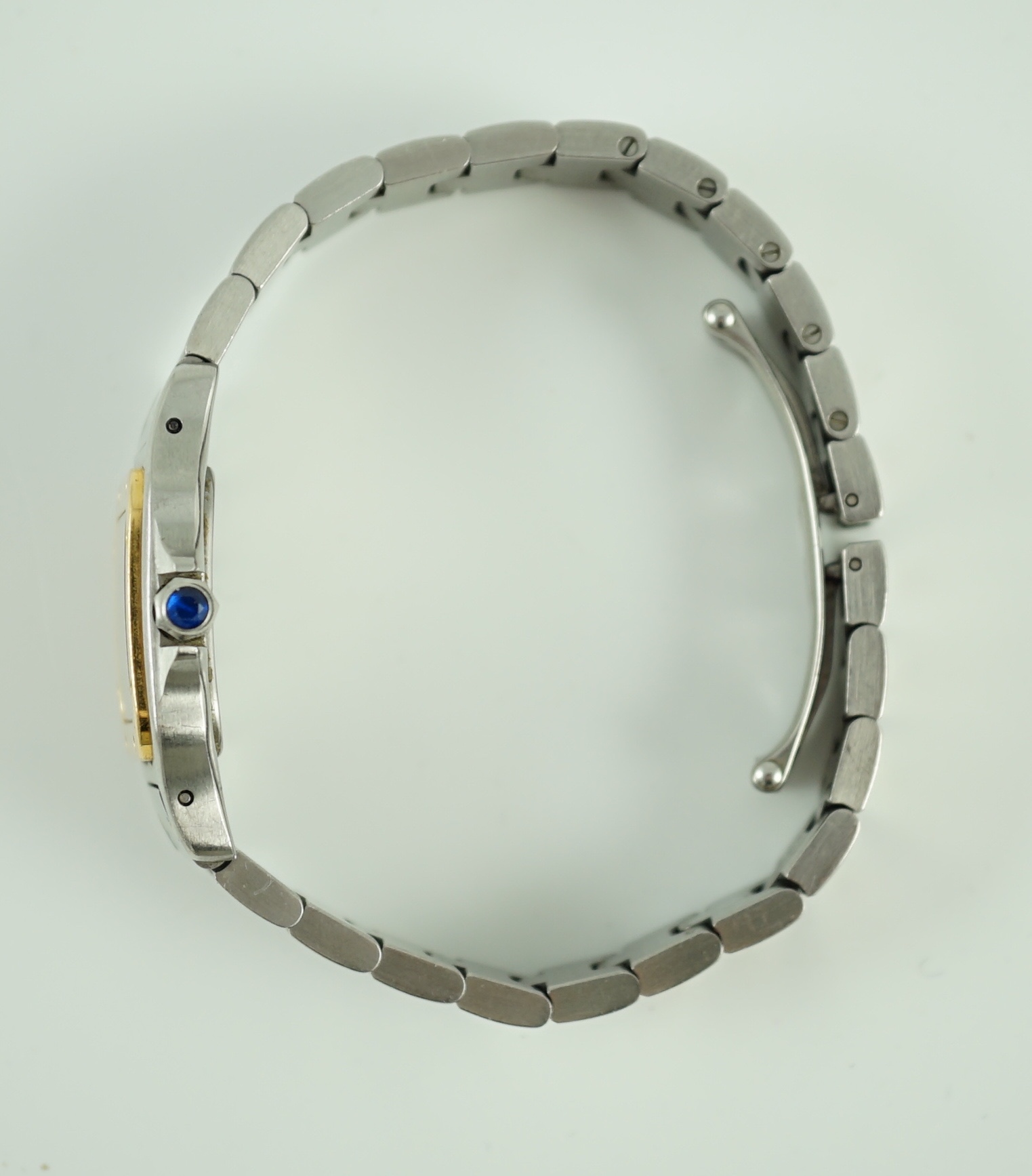 A lady's steel and gold Santos De Cartier quartz wrist watch
